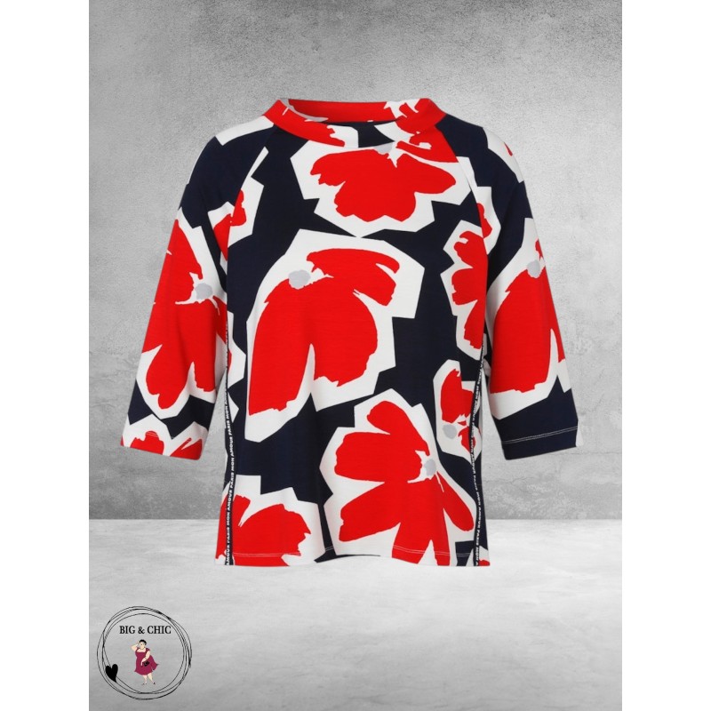 Via Appia Due Shirt Bloom Line Donkerblauw/Rood/Wit