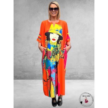 Zomer Kaftan Jurk Oranje Multi