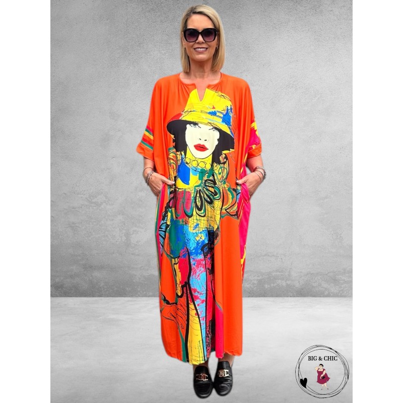 Zomer Kaftan Jurk Oranje Multi