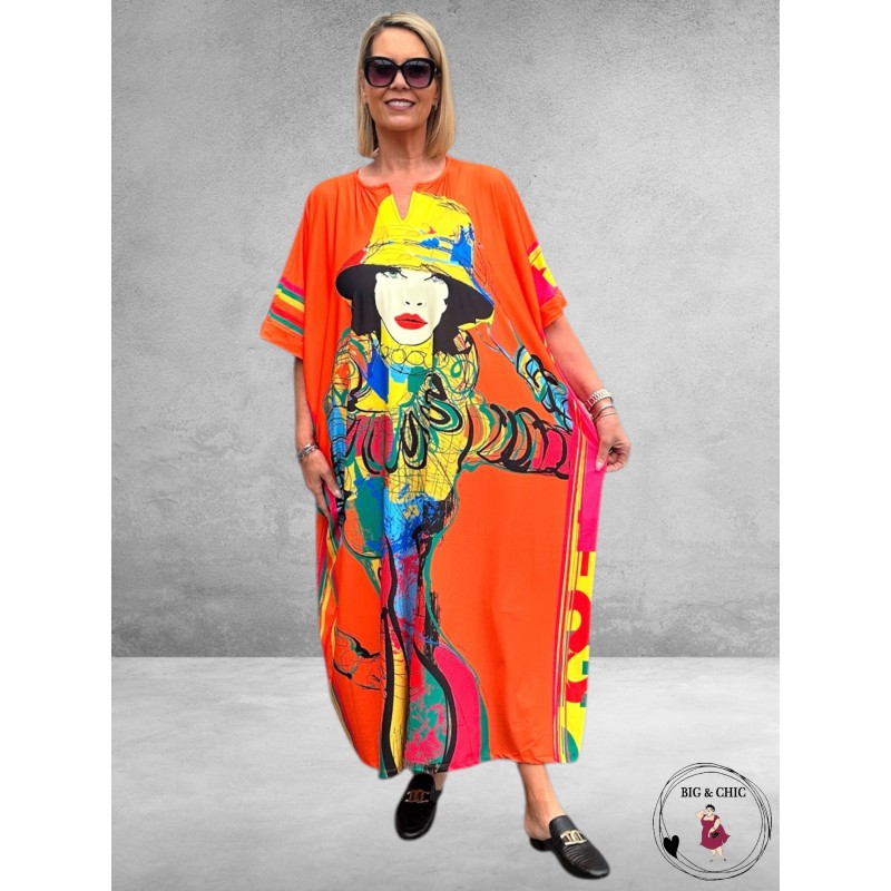 Zomer Kaftan Jurk Oranje Multi