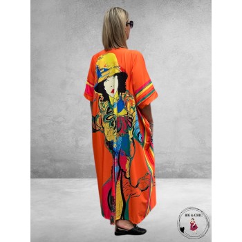 Zomer Kaftan Jurk Oranje Multi