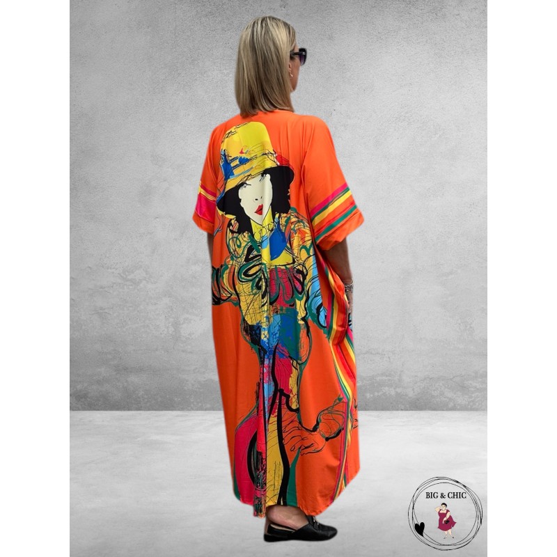 Zomer Kaftan Jurk Oranje Multi