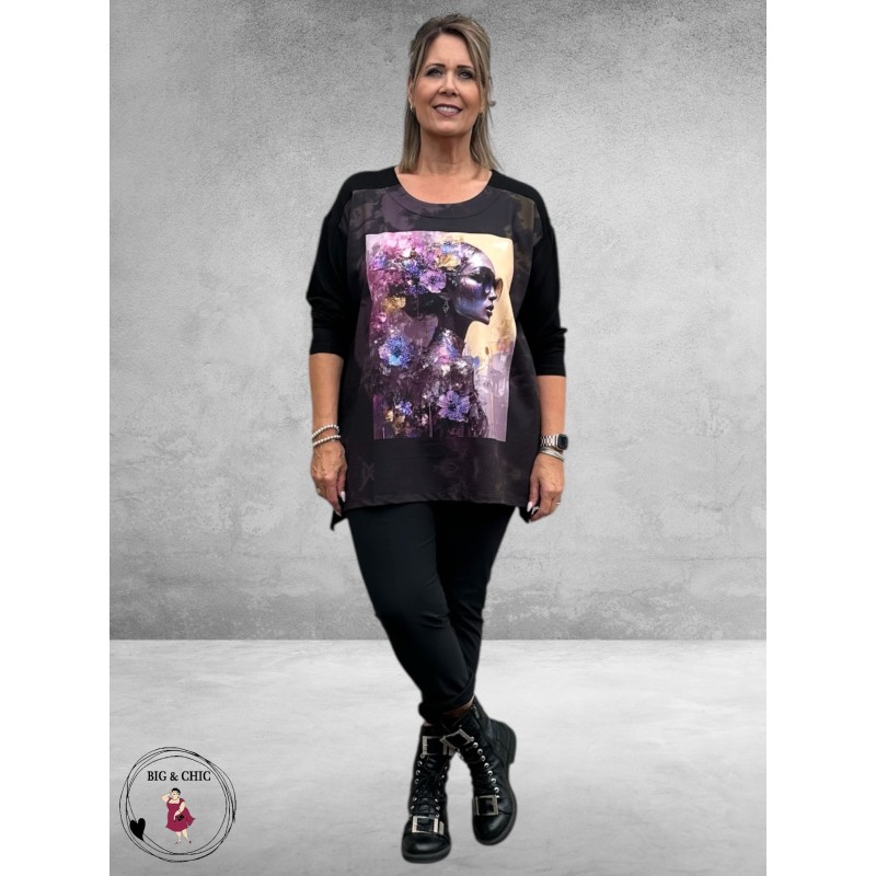 FRENZI Shirt Flower Lady  Zwart/Paars