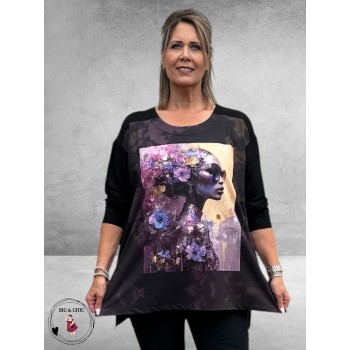 FRENZI Shirt Flower Lady  Zwart/Paars