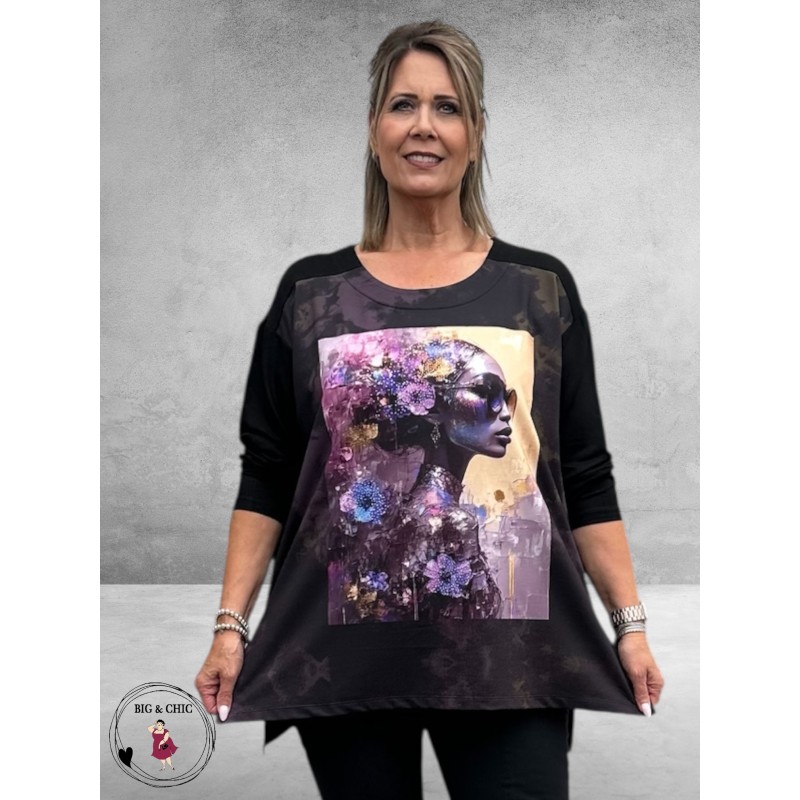 FRENZI Shirt Flower Lady  Zwart/Paars