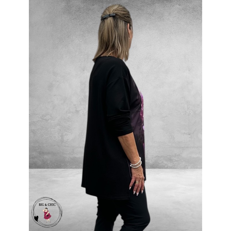 FRENZI Shirt Flower Lady  Zwart/Paars