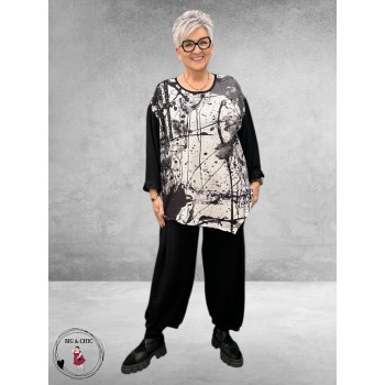 FRENZI Shirt Zwart/Wit Splash