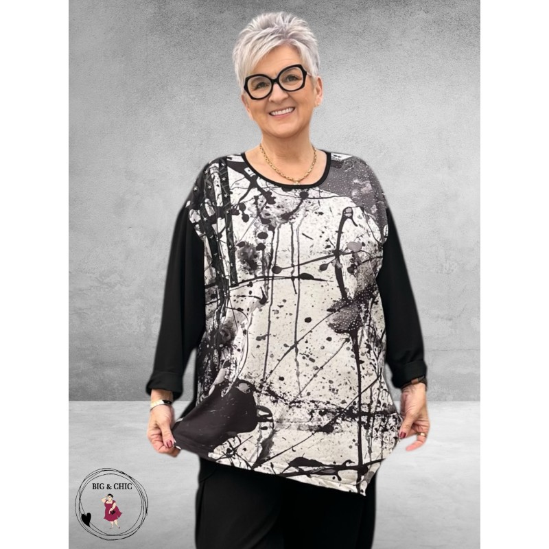 FRENZI Shirt Zwart/Wit Splash