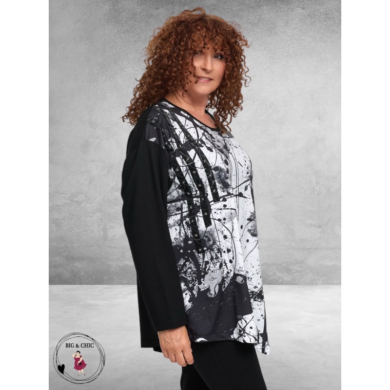 FRENZI Shirt Zwart/Wit Splash