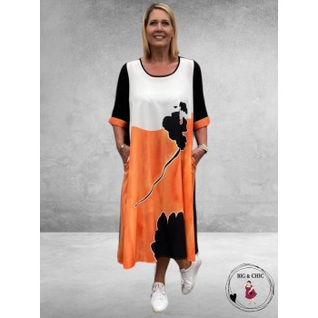 FRENZI Jurk Zwart/Oranje