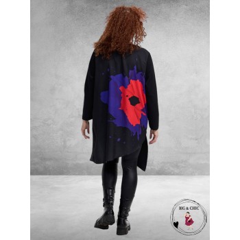 FRENZI Tuniek Zwart Paarse Bloem