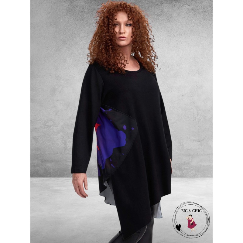 FRENZI Tuniek Zwart Paarse Bloem