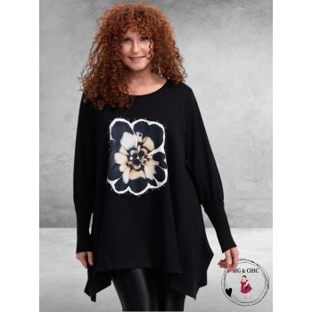 FRENZI Shirt/Tuniek Zwart Bloem