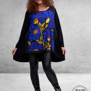 FRENZI Shirt Zwart Blauwe Bloemen