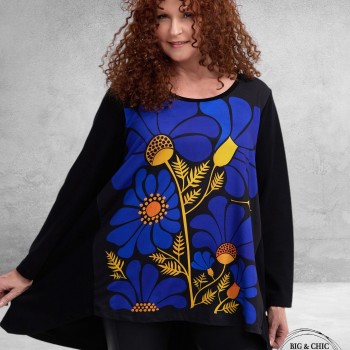 FRENZI Shirt Zwart Blauwe Bloemen