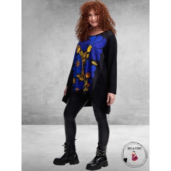 FRENZI Shirt Zwart Blauwe Bloemen