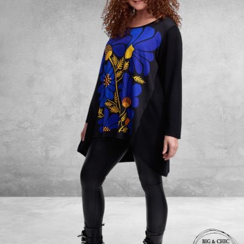 FRENZI Shirt Zwart Blauwe Bloemen