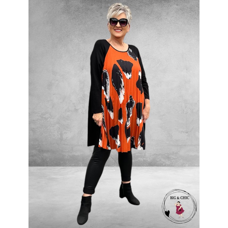 FRENZI Tuniek Plissé Zwart-Brique