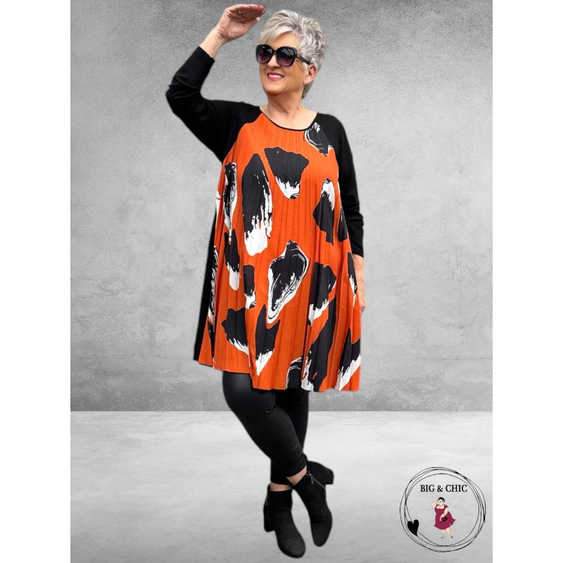 FRENZI Tuniek Plissé Zwart-Brique