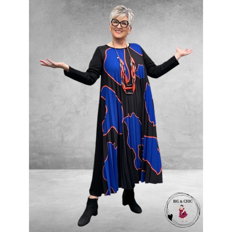 FRENZI Jurk Maxi  Plissé Zwart-Kobalt