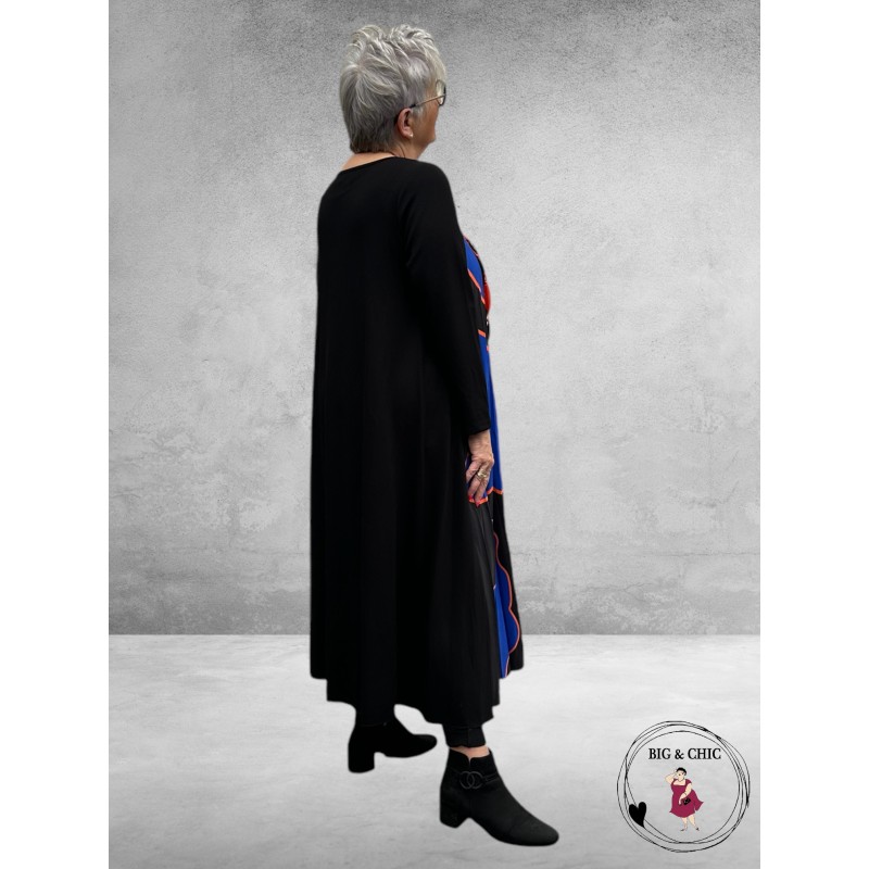 FRENZI Jurk Maxi  Plissé Zwart-Kobalt