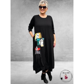 FRENZI Jurk Lang Zwart  Applicatie Women's