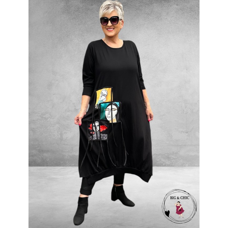 FRENZI Jurk Lang Zwart  Applicatie Women's