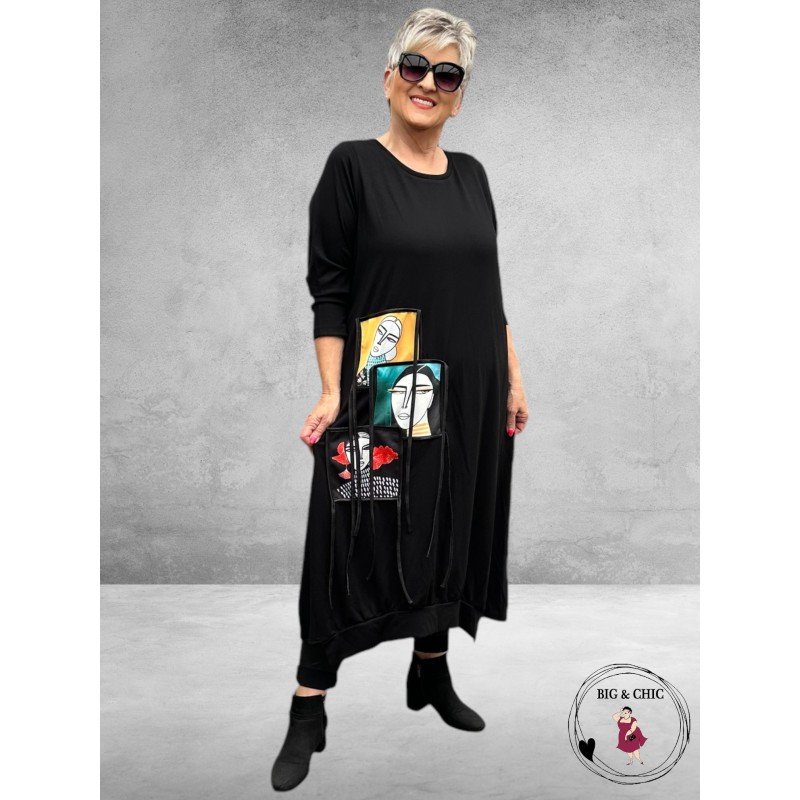 FRENZI Jurk Lang Zwart  Applicatie Women's