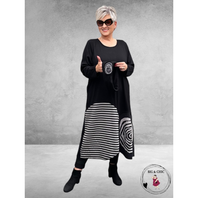 FRENZI Jurk Lang Zwart  Applicatie Spiral