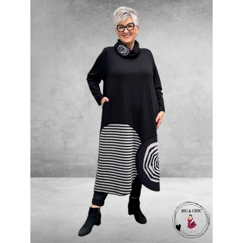 FRENZI Jurk Lang Zwart  Applicatie Spiral