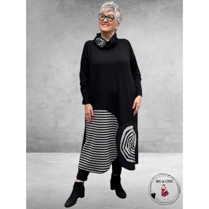 FRENZI Jurk Lang Zwart  Applicatie Spiral