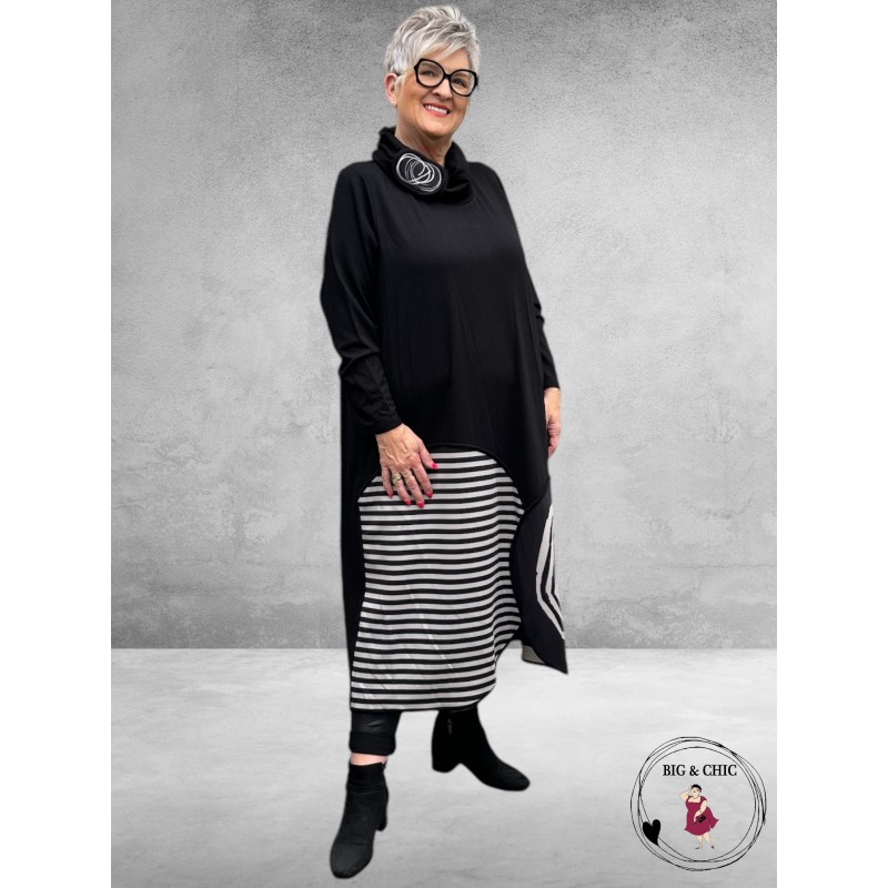 FRENZI Jurk Lang Zwart  Applicatie Spiral