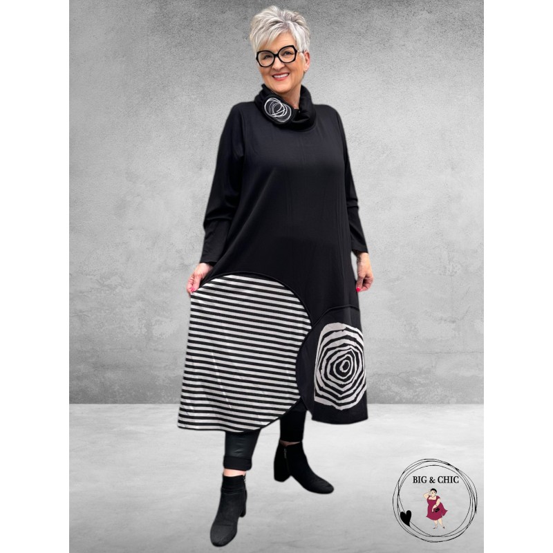 FRENZI Jurk Lang Zwart  Applicatie Spiral