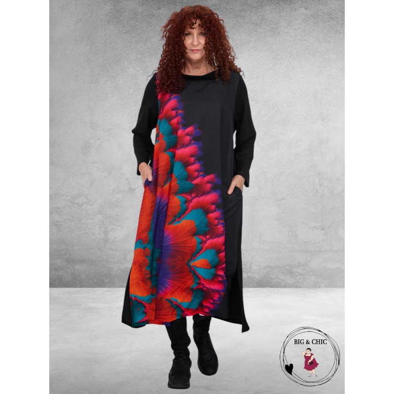 FRENZI Jurk Lang A-Lijn Zwart-Multikleur