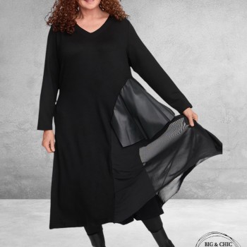 DYB Jurk Zwart Mesh/Leerlook