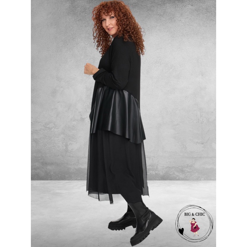 DYB Jurk Zwart Mesh/Leerlook