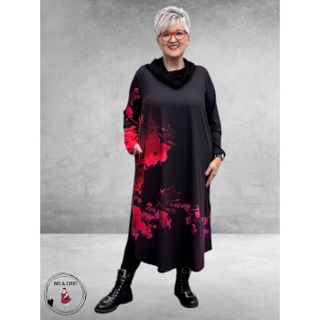 FRENZI Jurk Lang A-Lijn Zwart Vlam Print