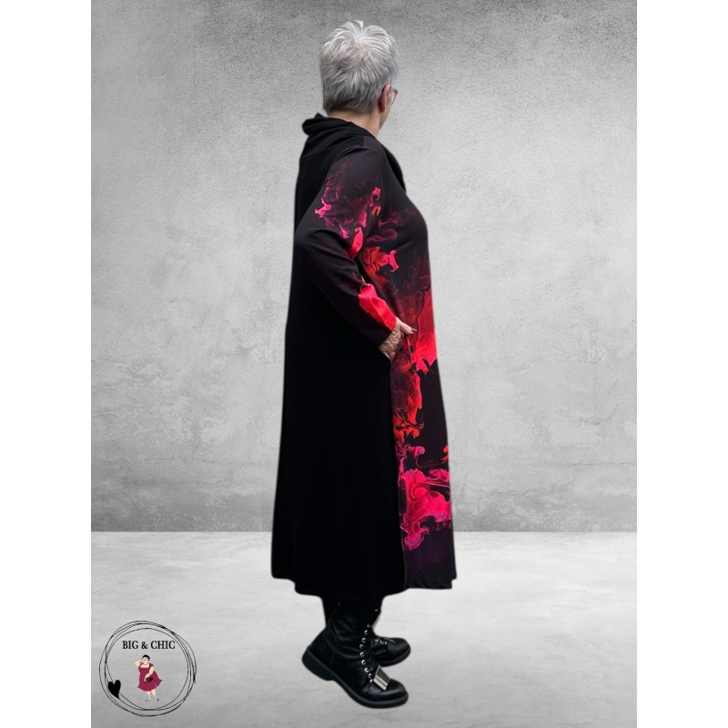 FRENZI Jurk Lang A-Lijn Zwart Vlam Print