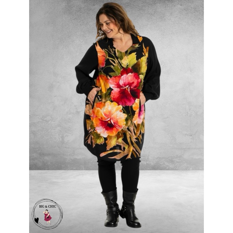 GOZZIP Tuniek Ava Zwart/Bloemen