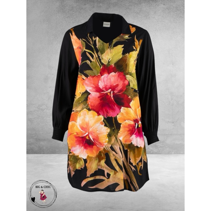 GOZZIP Tuniek Ava Zwart/Bloemen