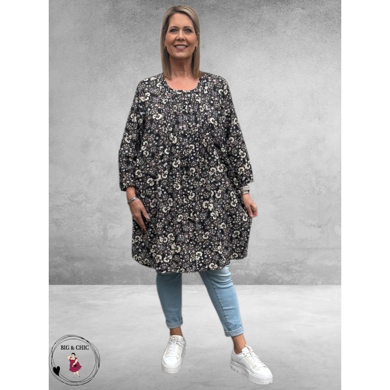 GOZZIP Shirt Tuniek Johanne Black Flowers