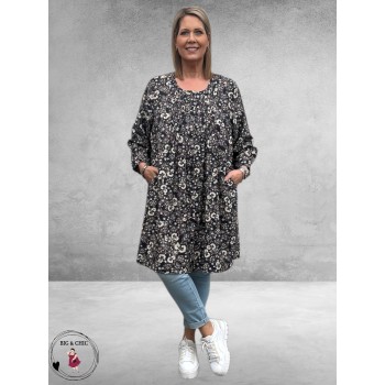 GOZZIP Shirt Tuniek Johanne Black Flowers
