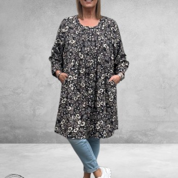 GOZZIP Shirt Tuniek Johanne Black Flowers