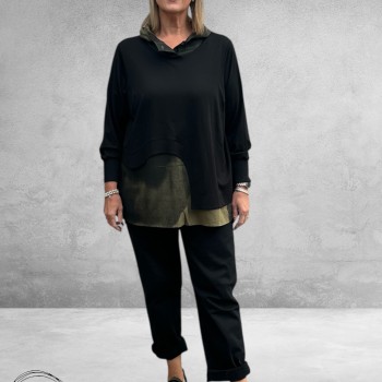 GOZZIP Shirt Klara Zwart/Olijf A-Lijn