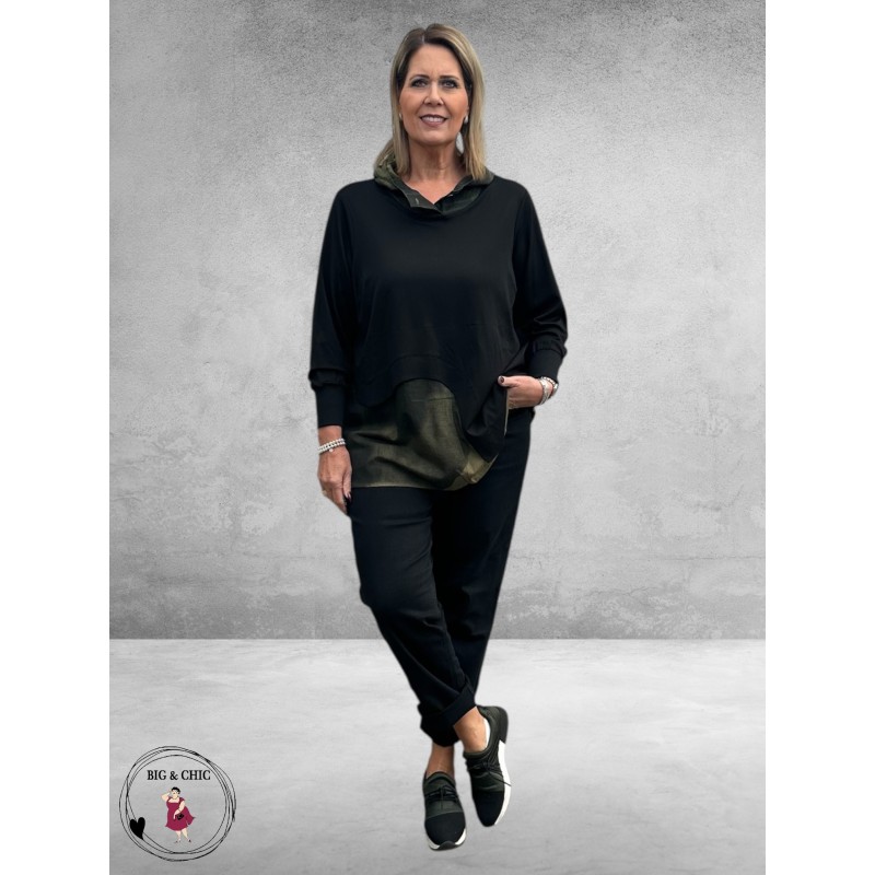 GOZZIP Shirt Klara Zwart/Olijf A-Lijn