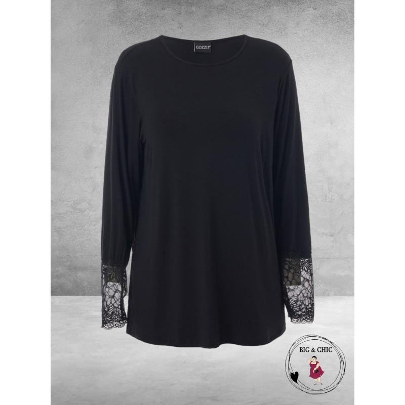 GOZZIP Shirt EMIRA Zwart Lace