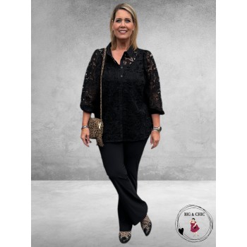 GOZZIP Blouse Hilma Zwart/Lace