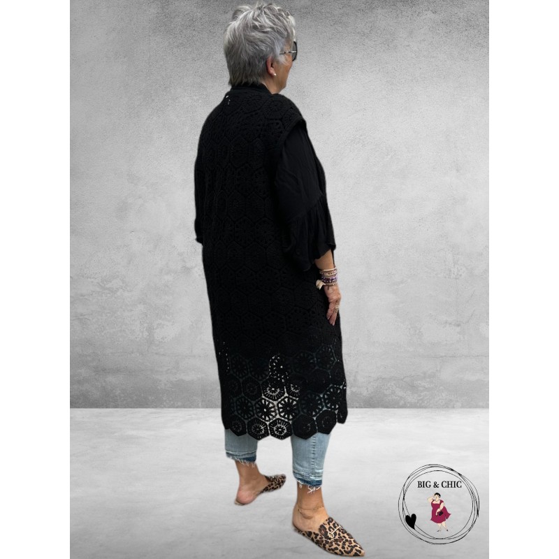 JUST FOR YOU Gilet GRANNY SQUARE Zwart