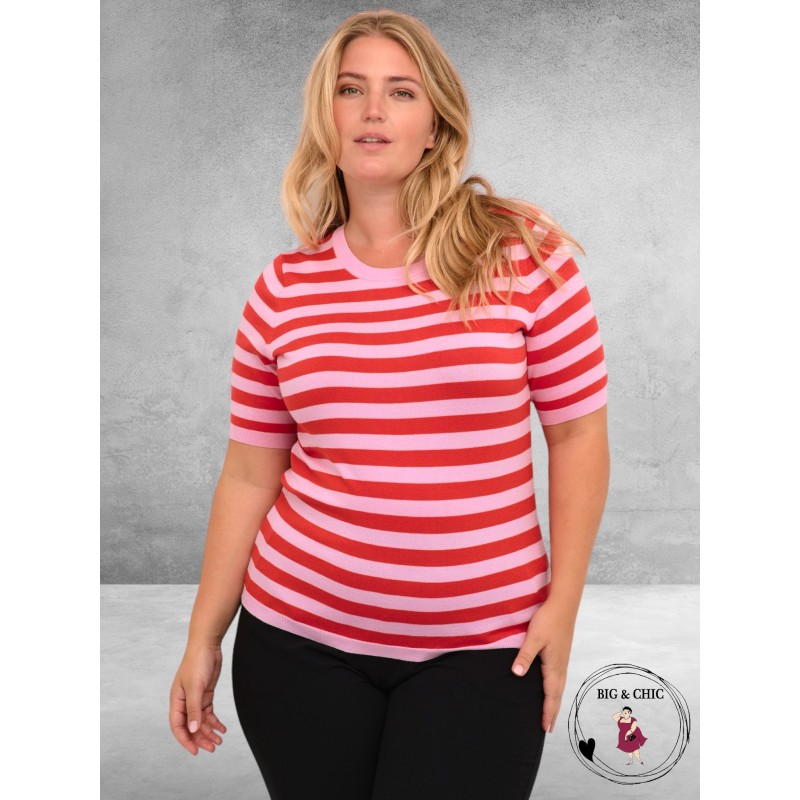 KAFFE CURVE Truitje MALIA  Pink Mist Gestreept