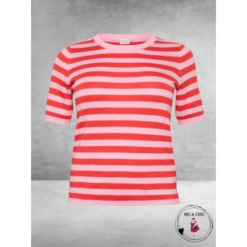 KAFFE CURVE Truitje MALIA  Pink Mist Gestreept